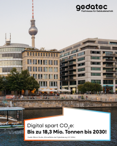 Hinweis auf Bitkom-Studie: Digitalisierung kann bis 2030 bis zu 18,3 Mio. Tonnen CO₂e einsparen.