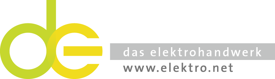 Logo de in grünen Kleinbuchstaben mit das elektrohandwerk www.elektro.net als Nebenschrift